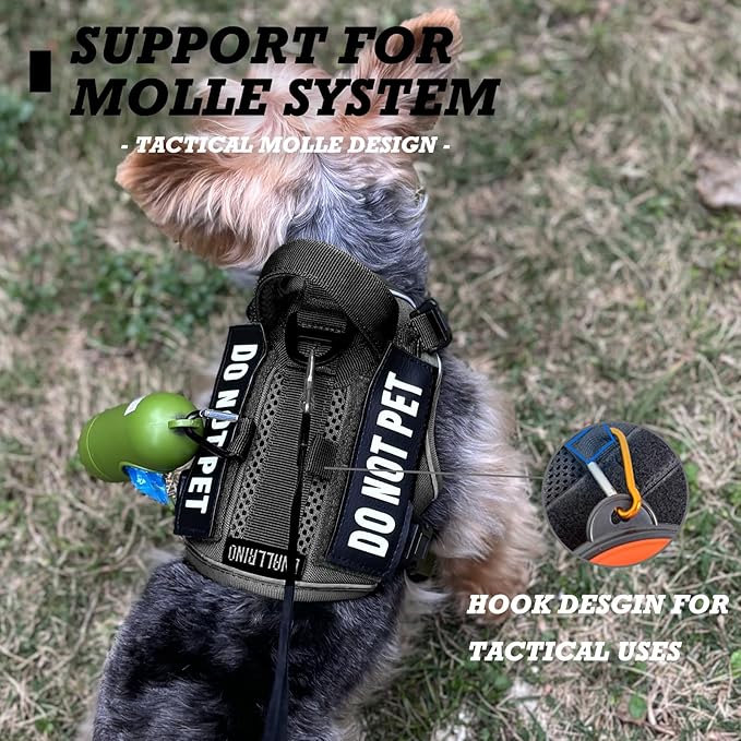 Tactical Dog and Cat Harness for XS and Small Puppy, Air Pet Vest No Pull with Reflective Do Not Pet Patches, Breathable Dog Molle Vests for Training Walking Hunting Black