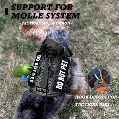 Tactical Dog and Cat Harness for XS and Small Puppy, Air Pet Vest No Pull with Reflective Do Not Pet Patches, Breathable Dog Molle Vests for Training Walking Hunting Black