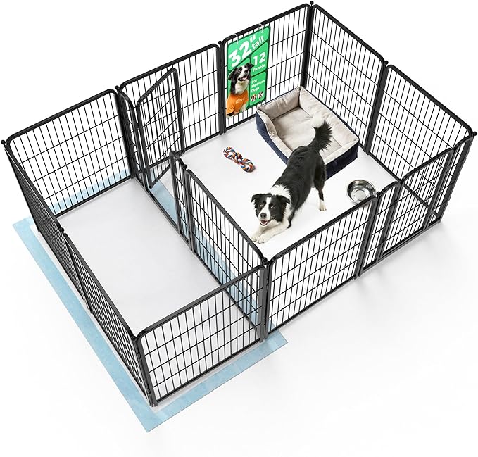 FXW Homeplus Unleashed Indoor Dog Playpen - Stress-Free and Safe Play, Heavy Duty 32 Inch 12 Panels with Connectors (Pack of 2) for Puppy and Small Dogs, Black│Patented