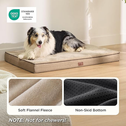 Bedsure Memory Foam Dog Crate Bed for Extra Large Dogs - XL Orthopedic Pet Beds with Removable Washable Cover and Nonskid Bottom - Plush Flannel Fleece Top Pet Mat, Khaki
