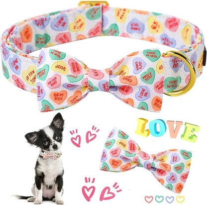 ARING PET Valentine's Day Dog Collar with Bow, Cute Adjustable Heart Bowtie Pet Collars with Metal Buckle for Puppy Small Medium Large Boy Girl Dogs-S