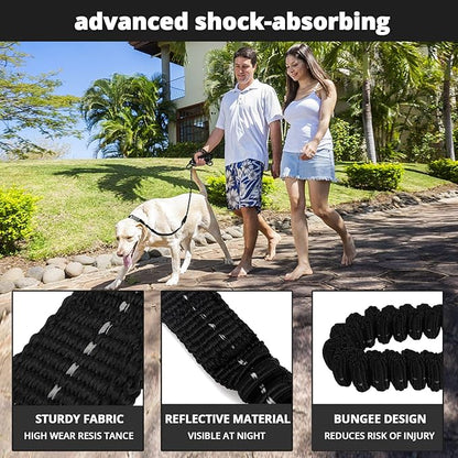 Rope Dog Leash 3 FT: Heavy Duty Leashes with Swivel Lockable Hook Reflective Threads Bungee and Padded Handle - Dog Lead for Large Small Medium Dogs Outside Walking Hiking Black