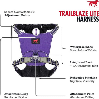 Tuff Pupper All-Day Wear Dog Harness | for Walking, Trail Running, Hiking | Front & Back Leash Clips | Reflective Trim | Easy On/Off Buckles | Lightweight Breathable | No Pull Design (L/XL, Purple)
