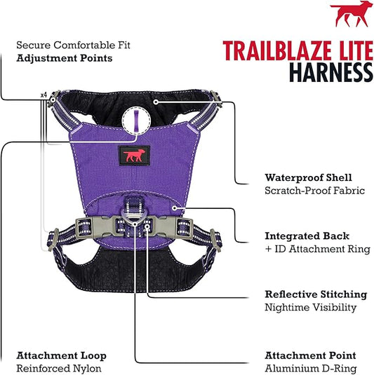 Tuff Pupper All-Day Wear Dog Harness | for Walking, Trail Running, Hiking | Front & Back Leash Clips | Reflective Trim | Easy On/Off Buckles | Lightweight Breathable | No Pull Design (L/XL, Purple)
