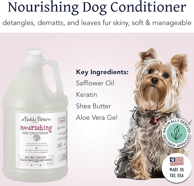 Bobbi Panter Nourishing Dog Conditioner - Detangles & De-Matts with Natural Safflower Oil, Keratin, Shea Butter, Aloe Vera for Fur, Sea Air Scent, 10:1 Concentrate,Made in The USA, 1 Gal. (Case of 4)