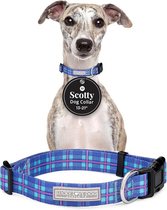 Lucky Love Dog - Adjustable Dog Collar with Easy Click Buckle for Medium Dogs, Durable, & Comfortable for Male & Female Dogs, Pet Collar for Puppies & Adult Ones - Scotty, Medium