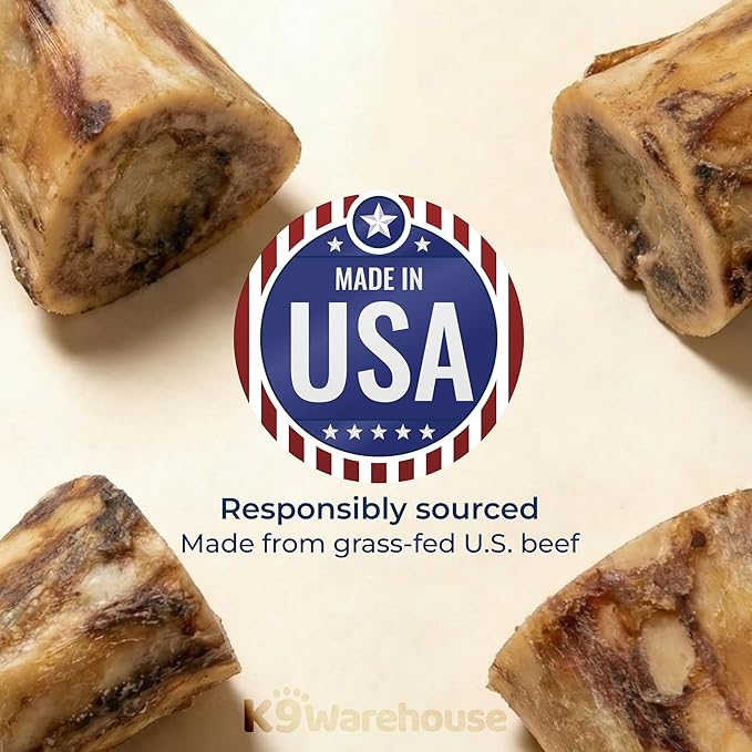 K9warehouse USA Marrow Bones for Dogs – All-Natural 5-6" Beef Bone Marrow Dog Treats – Long Lasting Bones for Aggressive Chewers – High-Protein Chews for Small, Medium, Large & Extra Large Breeds