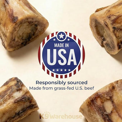 K9warehouse USA Marrow Bones for Dogs – All-Natural 5-6" Beef Bone Marrow Dog Treats – Long Lasting Bones for Aggressive Chewers – High-Protein Chews for Small, Medium, Large & Extra Large Breeds