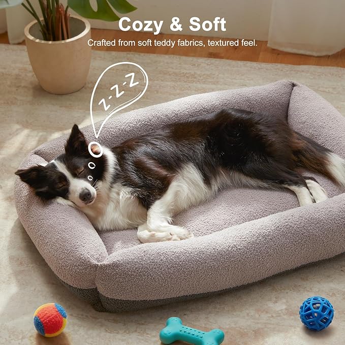 FURTIME Washable Small Dog Bed, Rectangle Comfy Fluffy Kitten Puppy Bed, Removable Zipper Cover Machine Wash, Soft Breathable Orthopedic Bed Durable Pet Cuddler with Anti-Slip Bottom, 20"x19"x6", Grey