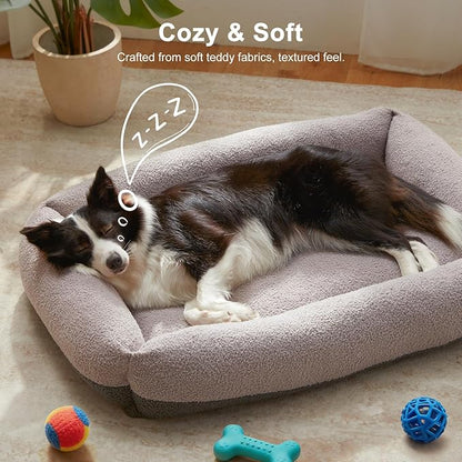 FURTIME Washable Small Dog Bed, Rectangle Comfy Fluffy Kitten Puppy Bed, Removable Zipper Cover Machine Wash, Soft Breathable Orthopedic Bed Durable Pet Cuddler with Anti-Slip Bottom, 20"x19"x6", Grey