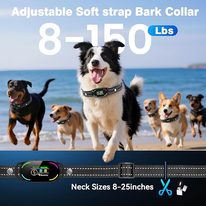 Dog Bark Collar, Rechargeable Smart Collar, with 4 Adjustable Modes Beep Vibration and 5 Adjustable Sensitivities, Bark Collar for Large Medium Small Dogs (Black)