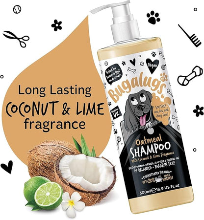 BUGALUGS Oatmeal & Aloe Vera Dog Shampoo Dog Grooming Shampoo Products for Smelly Dogs with Fragrance, Oatmeal Puppy Shampoo, Professional Vegan pet Shampoo & Conditioner