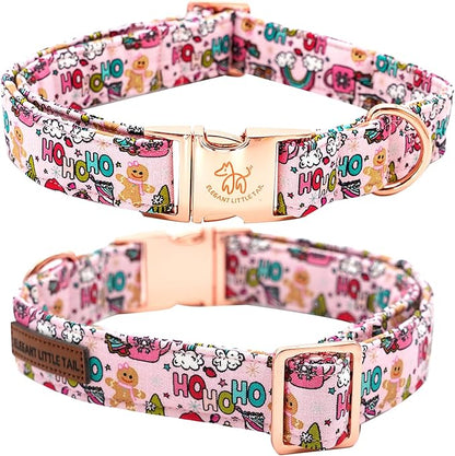 Elegant little tail Christmas Dog Collar, Pink Gingerbread Man Print Pet Collar Dog Durable Cute Dog Collars Winter Holiday Male or Female Pet Gift Adjustable Dog Collar for Medium Dogs