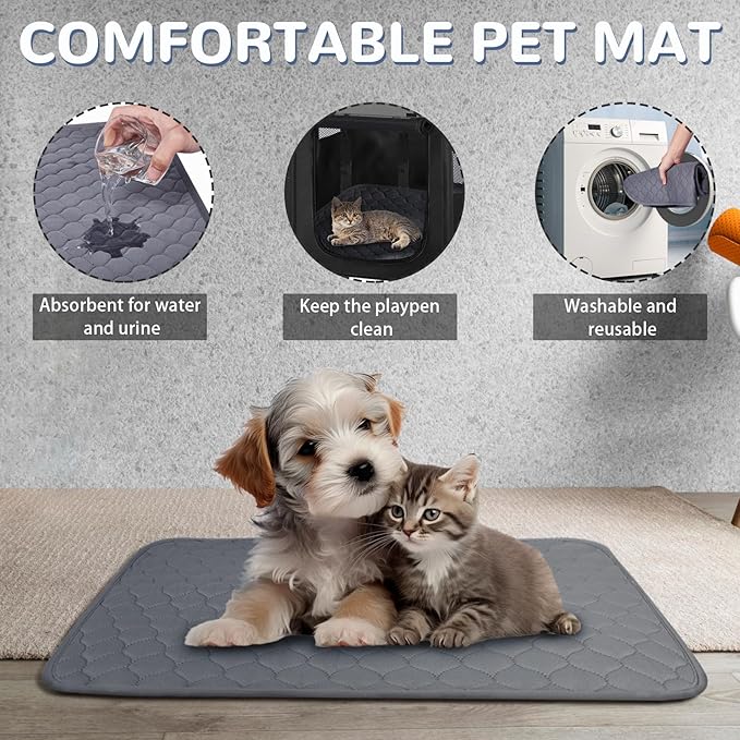 Pet Dog Cat Playpen with Waterproof Pad,Portable Puppy Kitten Rabbit Crate and Other Small Animals Kennel Cage Tent for Indoor Outdoor Travel Camping,Water-Resistant Breathable Shade Cover (Grey S)