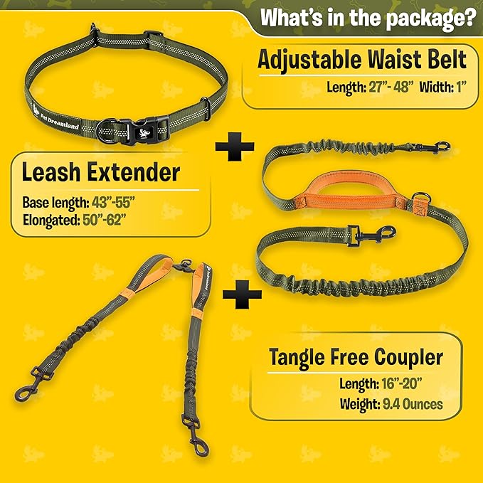 Pet Dreamland Exquisite Hands Free Double Dog Leash for Two Dogs with Tangle-Free Swivel. Premium Quality & Versatile for Running. You Will Absolutely Love This Amazing Waist Leash (Khaki & Orange)