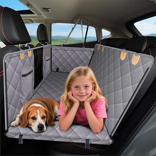 PAWPROVED Dog Car Seat Cover for Back Seat, Waterproof Dog Seat Cover for Back Seat, Hard Bottom Back Seat Pet Cover for Dogs, Large-Space Hammock for Car Truck SUV, Pet Seat Cover Holds 450lbs(Grey)
