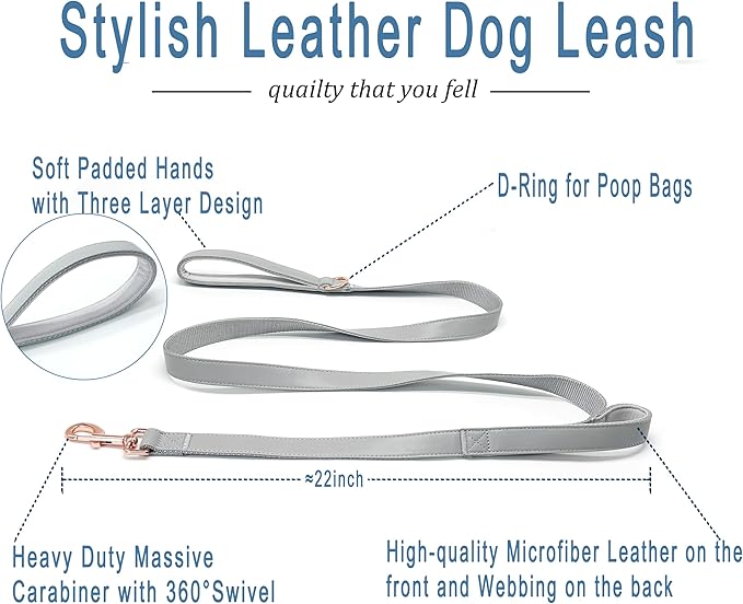 Dog Leash 6ft Long,Traffic Padded Two Handle,Heavy Duty,Double Handles Lead for Control Safety Training,Leashes for Large Dogs or Medium Dogs,Dual Handles Leads (Grey, 25MM*6FT)