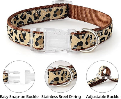 Mile High Life Leopard Dog Harness Collar Leash Set, Adjustable No Pull Dog Halter Harness for Small Breed Dogs, Easy Control for Training Walking (Brown, M Chest 15"-21", Neck 13"-17")