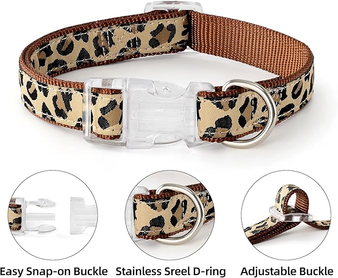Mile High Life Leopard Dog Harness Collar Leash Set, Adjustable No Pull Dog Halter Harness for Small Breed Dogs, Easy Control for Training Walking (Brown, S Chest 11"-18", Neck 10"-14")