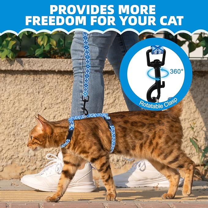 PAWCHIE Cat Harness and Leash Set, Cats Escape Proof-Adjustable Kitten Harness Lightweight Soft Outdoor Walking Travel Pet Safe Harness, Puppy Harness for Girl Cats Bunny Rabbit Small Dog, Blue S