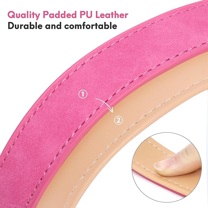 Leather Dog Collar for Small Medium Large Dogs, Soft Padded Dog Leather Collar with Heavy Duty Gold Buckle, Durable & Comfortable for Medium Dogs Daily Walking (Hot Pink, M)