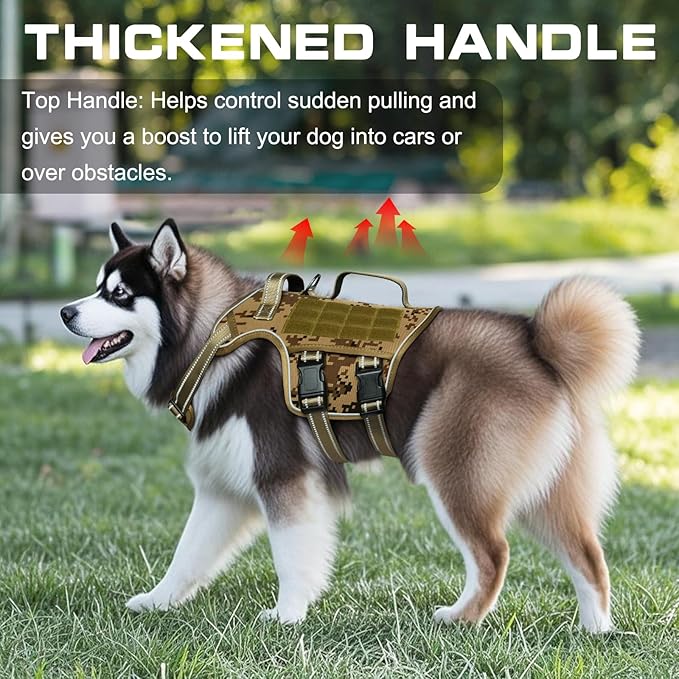 Dog Harness for Large Dogs Heavy Duty, No Pull Tactical Dog Harness with Molle System, Easy On and Off Service Dog Vest, Breathable Padded, Adjustable Reflective Pet Vest for Walking Hiking Training