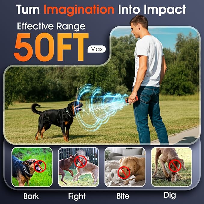 JTJTXL 1-Touch Dog Bark Deterrent Devices with 3 Sonic Heads,Portable 50ft Range Anti Barking Device for Dogs,Rechargeable & Safe Dog Training Tool with Flashlight,Helps Improve Dog's Behavior Orange