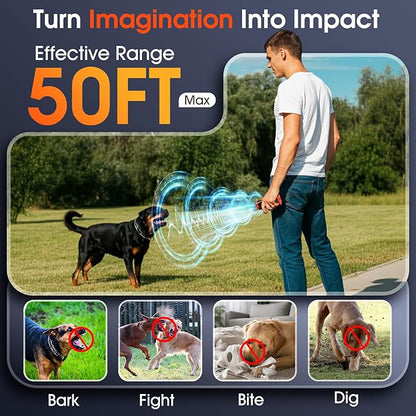 JTJTXL 1-Touch Dog Bark Deterrent Devices with 3 Sonic Heads,Portable 50ft Range Anti Barking Device for Dogs,Rechargeable & Safe Dog Training Tool with Flashlight,Helps Improve Dog's Behavior Orange
