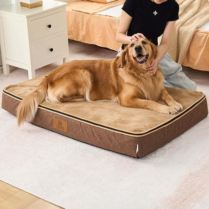 LIORCE Orthopedic Memory Foam XXL Dog Bed - 6" Thick Beds for Extra Large Sized Dog - Waterproof Removable Washable Cover & Wrap-Around Zipper - Ultimate Comfort & Easy Maintenance, Brown
