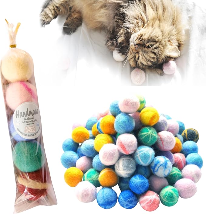 BALLMIE Felt Wool Cat Toys Ball with Catnip and Bell, Natural Handmade cat Toys Ferret Toys cat Gift Basket (feltwoolballmix5)