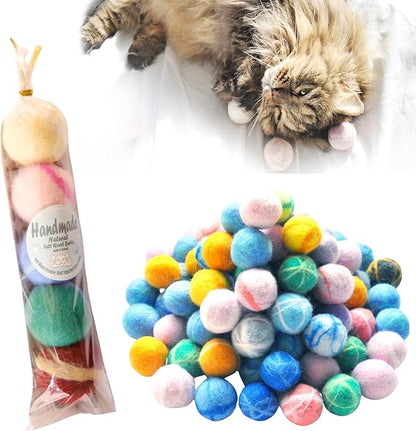 BALLMIE Felt Wool Cat Toys Ball with Catnip and Bell, Natural Handmade cat Toys Ferret Toys cat Gift Basket (feltwoolballmix5)