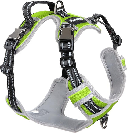 DogTraxs - Step-in Dog Harness - For Large Dogs - Soft Padding & Reflective Trim - Adjustable No Pull Through Design - Control Handle - Top & Front Clip Durable - Chartreuse Green