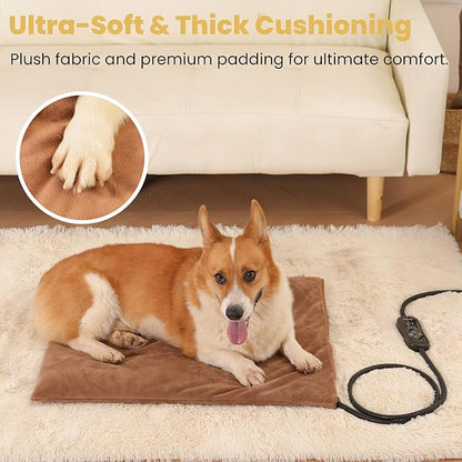 PetTemp Large Dog Heating Pad & Heated Pet Bed for Big Dogs and Multiple Pets, Waterproof Pet Heating Pad with 5 Adjustable Heat Settings, Timer, Auto Shut-Off and Chew Resistant Cord, 26'' x 20''