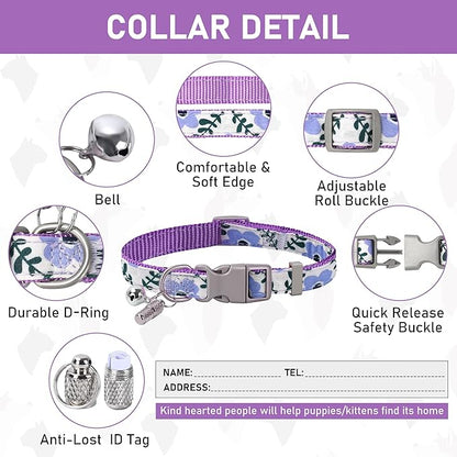 GAMUDA Small Dog Harness Collar and Leash Set, Step in No Chock No Pull Soft Mesh Adjustable Dog Vest Harnesses Plaid Reflective for Dogs Puppy Cats Kitten Rabbit (Purple Flower, M)