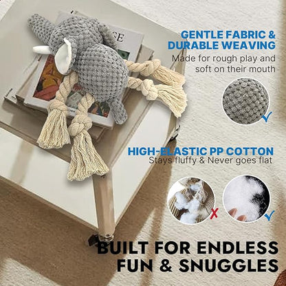 FURETTICO Squeaky Dog Teething Interactive Chew Toy Chewer Stuffed Toys with Squeaker for Small Medium Breed Tough Durable Funny Pet Supplies Ideal Puppy Cats Gifts - Elephant, Medium