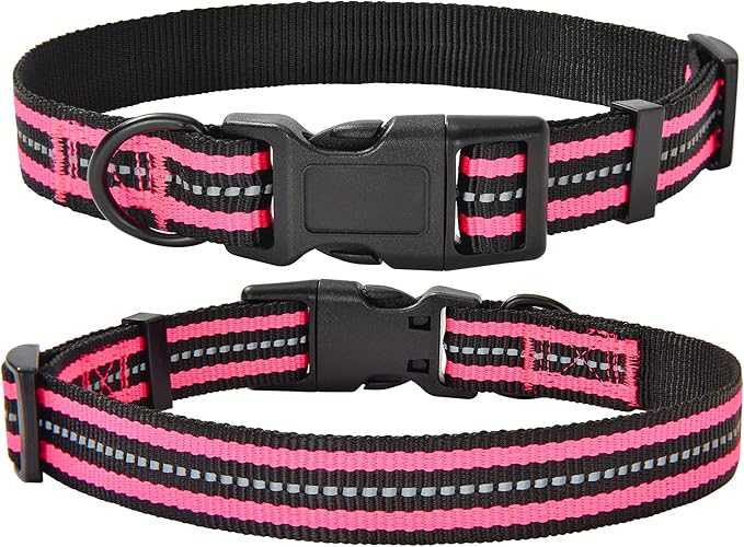 Mile High Life Reflective Dog Collar | Nylon Pet Collars wiith Buckle | Light Weight Puppy Collars | Pink Dog Collars for Large Dogs (Pink, L)