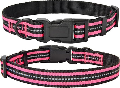 Mile High Life Reflective Dog Collar | Nylon Pet Collars wiith Buckle | Light Weight Puppy Collars | Pink Dog Collars for Large Dogs (Pink, L)