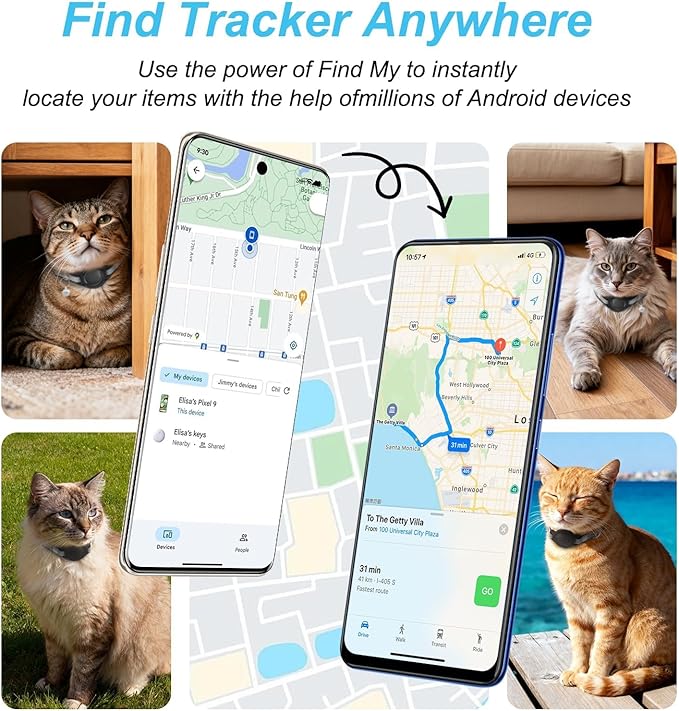 Google Android Cat Tracker Collar, Mini Cat GPS Tracker, Smart Pet Activity Trackers, No Subscription, GPS Cat Collar Certified Finder, Anti-Lost, Finder Tag for Vehicles, Pets, Kids, Items (1 Pack)