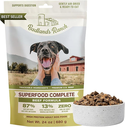 BADLANDS RANCH by Katherine Heigl – Superfood Complete Air-Dried Beef Dog Food – High Protein with Superfoods for Daily Wellness & Consistent Nutrition – 24 oz