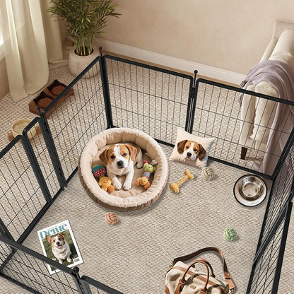 PETREEK Dog Playpen 24 inch 12 Panels for Indoor & Outdoor Use – Heavy-Duty Metal Pet Fence with Ground Stakes, Rounded Ball Tops for Safety, Stable & Foldable Design, Easy to Assemble