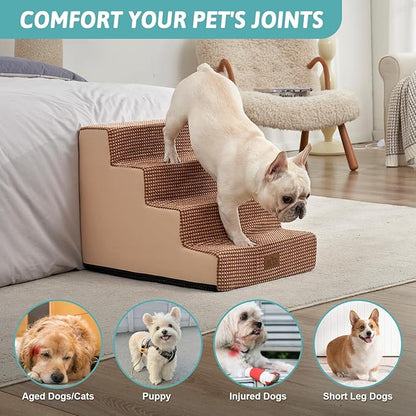 COZY KISS Dog Stairs for Small Dogs, 17.7" Extra Wide Right-Angle Pet Stairs for Couch and Beds, Anti-Slip Dog Steps for Old Cats and Lowrider, 17.7x23.6x17.7 inch,Light Brown