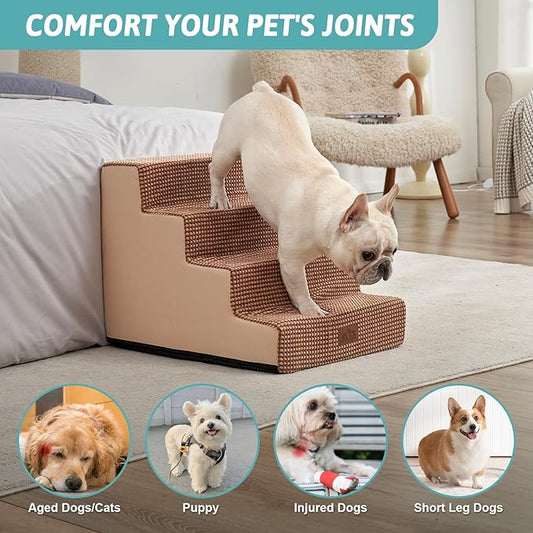 COZY KISS Dog Stairs for Small Dogs, 17.7" Extra Wide Right-Angle Pet Stairs for Couch and Beds, Anti-Slip Dog Steps for Old Cats and Lowrider, 17.7x23.6x17.7 inch,Light Brown