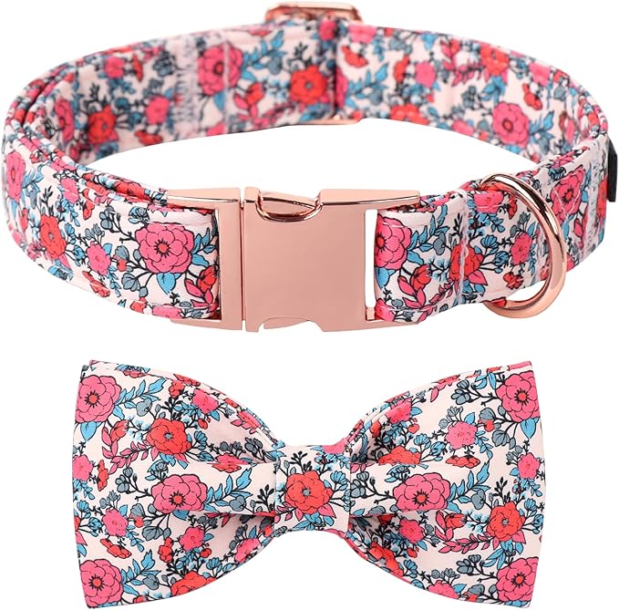 Lionet Paws Pink Flower Dog Collar, Cute Spring Dog Collar for Girl for Medium Dogs, Adjustable Cotton Flower Pet Collars for Small Medium Dogs