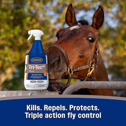 Farnam Tri-Tec 14 Fly Spray for Horses – Long-Lasting Insect Repellent Kills and Repels Flies, Gnats, Ticks & Mosquitoes, Conditions Coat – Up to 14 Days Protection – 128 oz