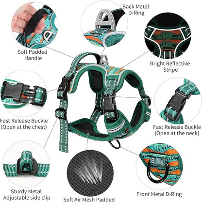 Timos No Pull Dog Harness,No Choke Front Clip Dog Reflective Harness,Adjustable Soft Padded Pet Vest with Easy Control Handle for Medium Dogs,Wilderness,M