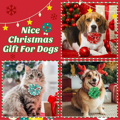 50 Pcs Christmas Dog Collar Flowers Bulk Santa Dog Bow Tie Flower Grooming Charms Accessories for Cat Pets Collar Attachment Embellishment Xmas Party Costume