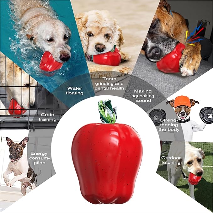 Large Size Red Apple Squeaky Dog Toy for Medium/Large Aggressive Chewers Breeds Dogs Durable Bouncy Squeak Ball