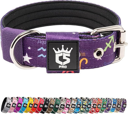 TSPRO Tactical Dog Collar 1.25 Inch Wide Thick Dog Collars with Heavy Duty Metal Buckle, Durable, Strong, Adjustable for Small Dogs (Constellation Purple S)