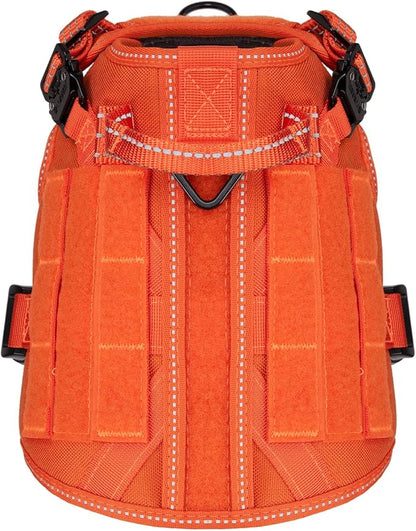 ICEFANG Tactical Dog Harness, Small Size,2X Metal Buckle,Working Dog MOLLE Vest with Handle,No Pulling Front Leash Clip,Hook and Loop Panel (Orange,S (Pack of 1))