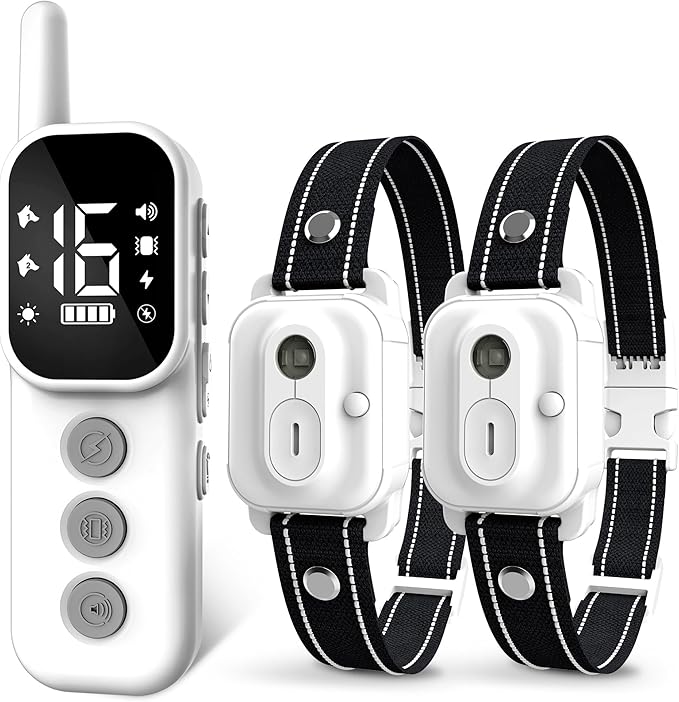 Dog Training Collar,Dog Shock Collar with Remote Control, 3300FT and 4 Training Modes Beep,Vibration,Safe Shock,LED Light,IPX7 Waterproof Rechargeable E-Collar for All Breeds (8-150lbs) - 2 Pack